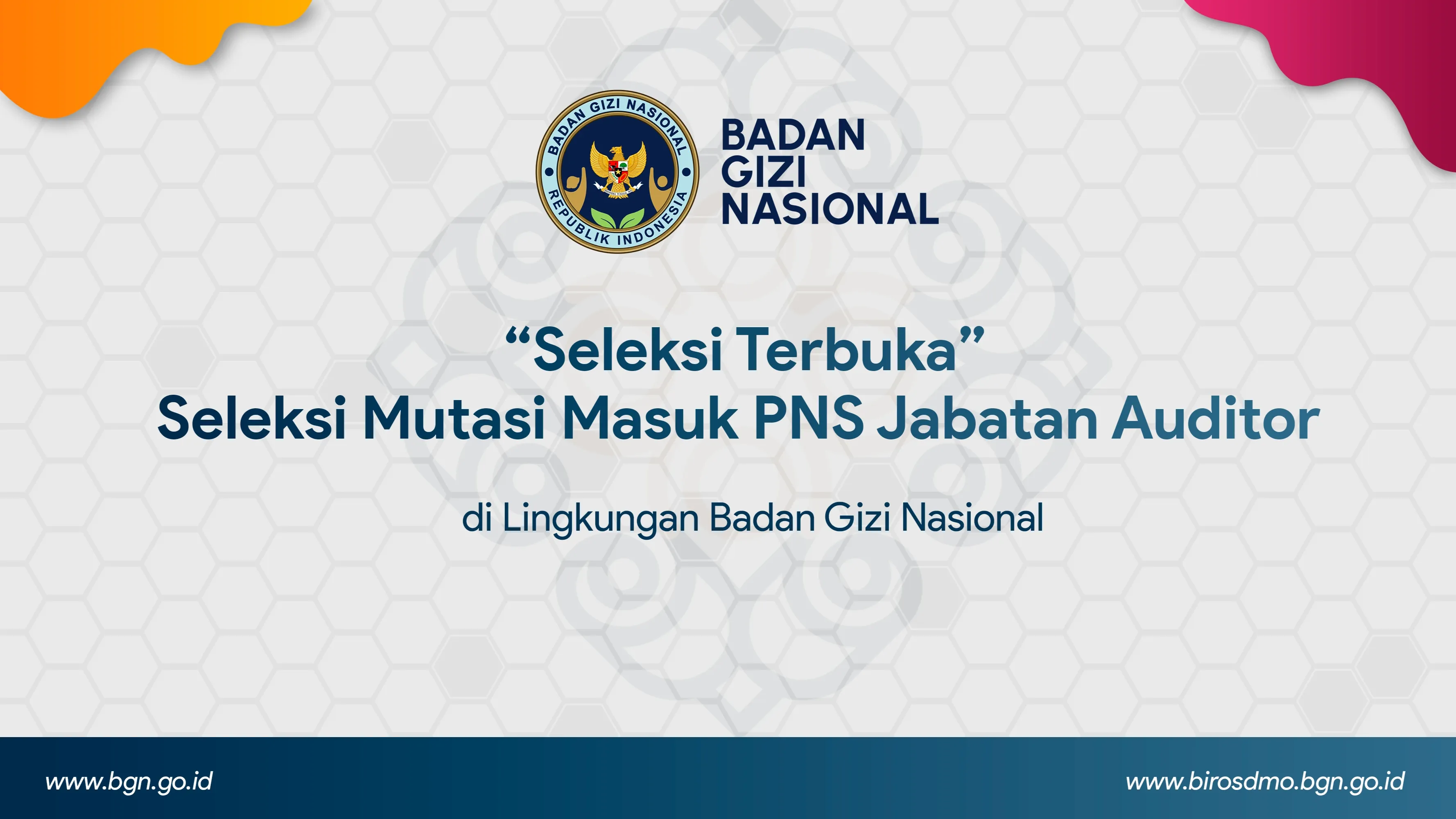 Seleksi Terbuka - Seleksi Mutasi Masuk PNS Jabatan Auditor di Lingkungan Badan Gizi Nasional Sumatera Utara